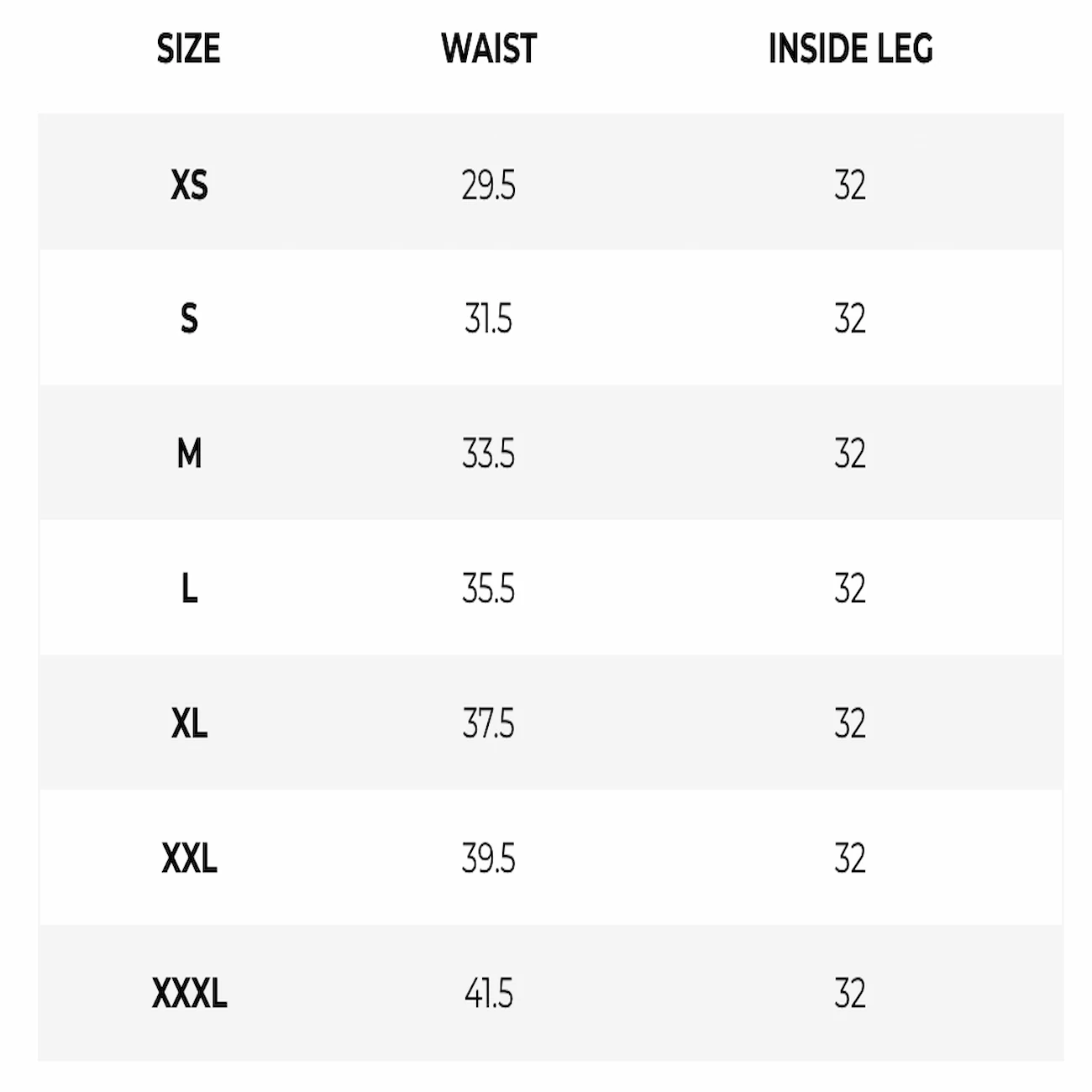 Size guide pants