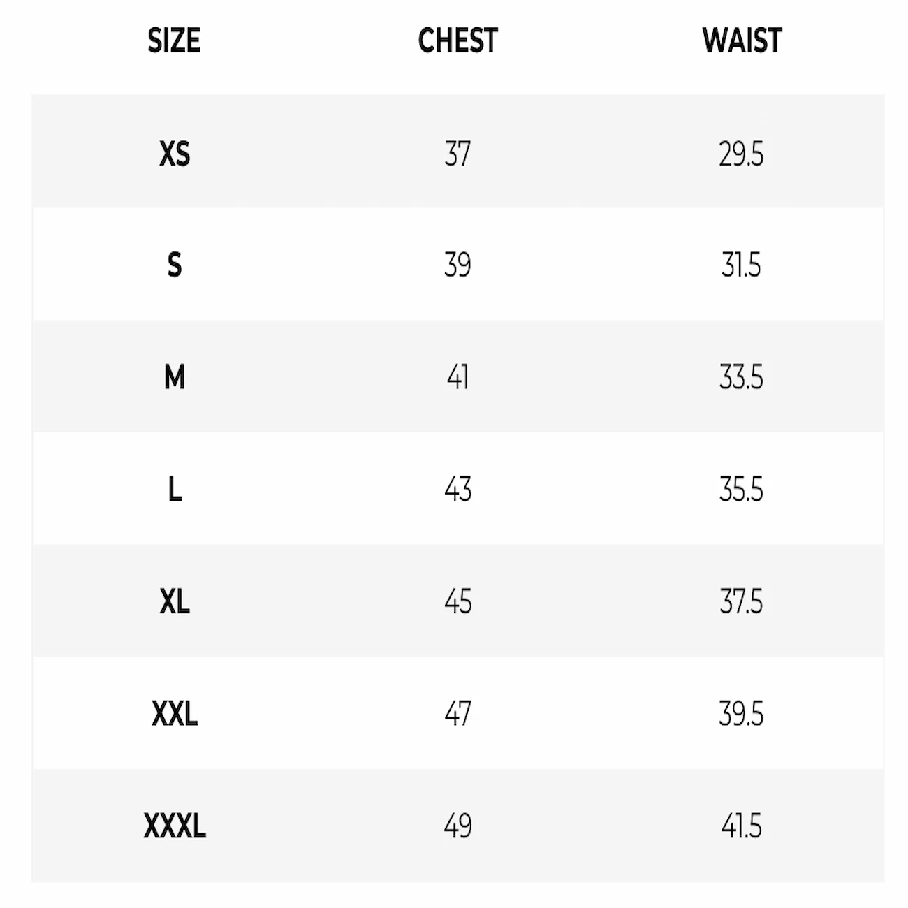 Size guide rashguards